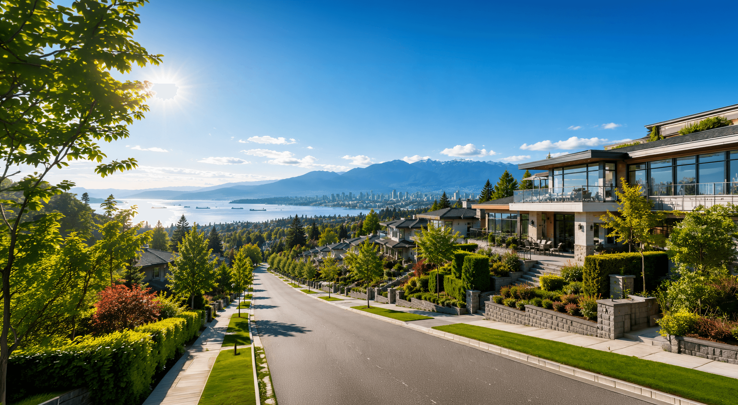 Vancouver residential neighbourhood overlooking the city and mountains